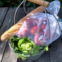 panier du marché, sac à vrac, baguette