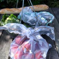 panier du marché, sac à vrac, baguette